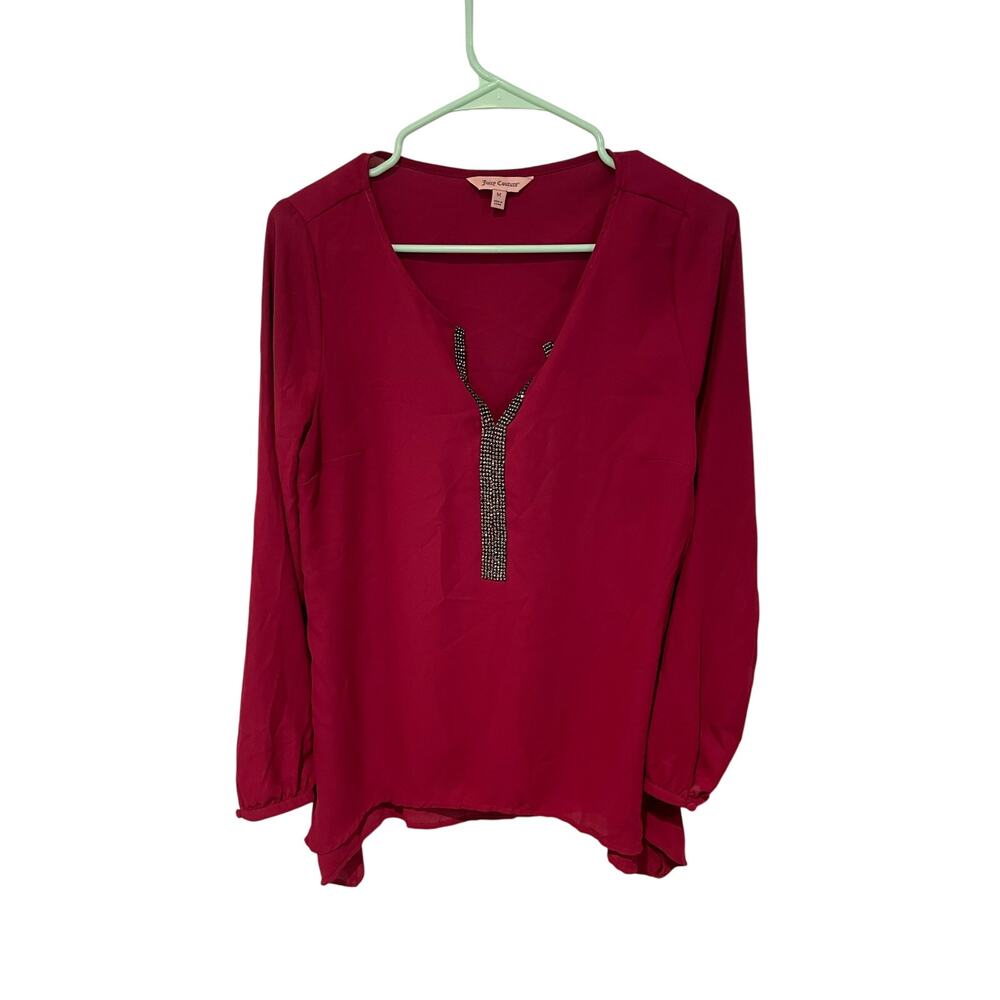 Juicy Couture burgundy embellished long sleeve blouse size Medium